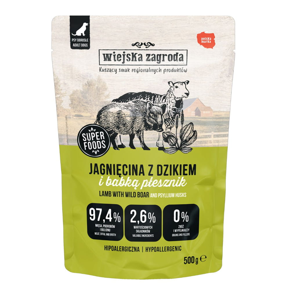 Wiejska Zagroda Karma mokra dla psa Jagnięcina z dzikiem (dorosły) 500g